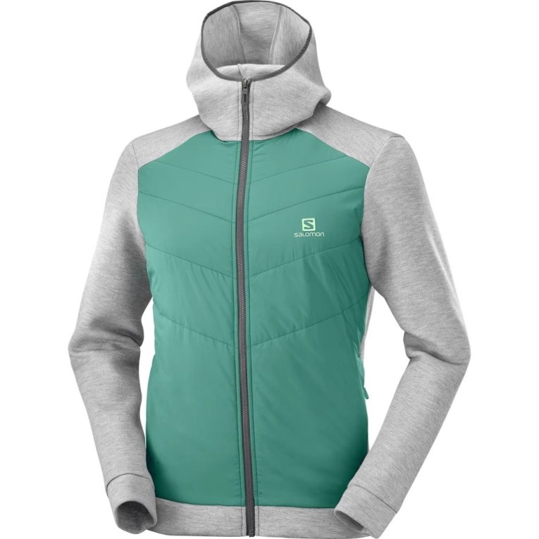 Grey / Green Salomon Essential Xwarm Hybrid Men's Jackets | IE MU8417